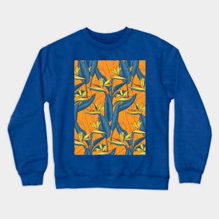 Bird of paradise flowers on orange Crewneck Sweatshirt